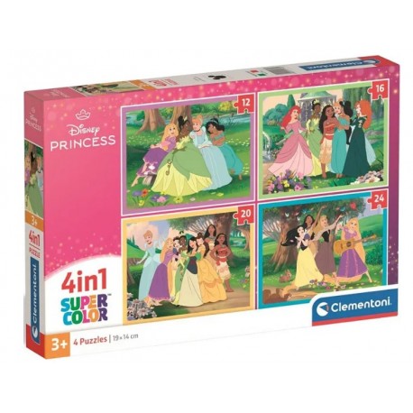 Puzzles Princesas Disney 4 en 1 - Super Color Clementoni