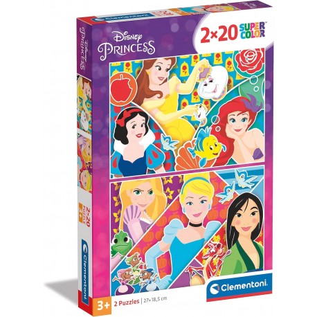 2 Puzzles 20 Piezas Princess Disney Super Color - Clementoni