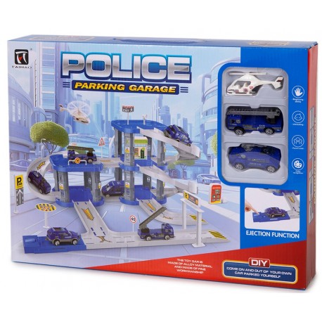 Parking Policía garaje con coches y helicóptero - Juguetes