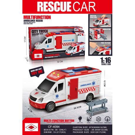 AMBULANCIA ROJA CON CAMILLA LUZ Y SONIDO - Roymart